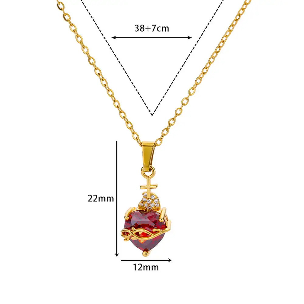 Colar Coração Cristal Vermelho Banhado a Ouro 18k