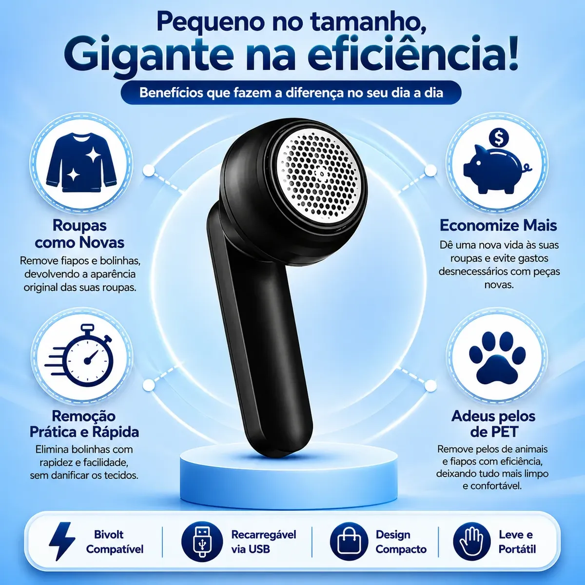 Removedor de Pelinhos Elétrico Recarregável USB