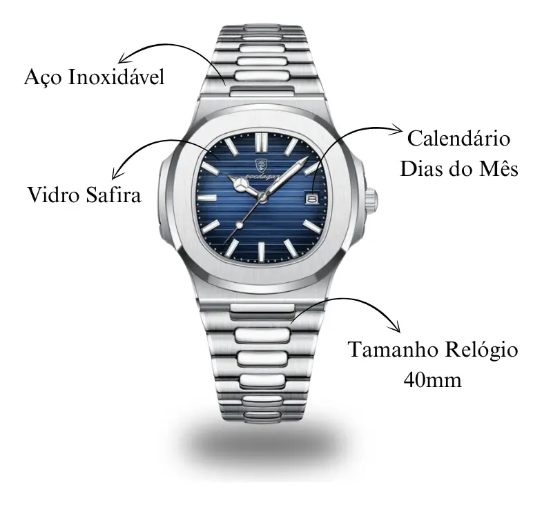 Relógio Masculino Aço Inox Vidro Safira 40mm Original